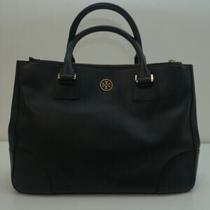 Tory Burch - Robinson Double Zip Tote Satchel Crossbody Handbag - Black Leather